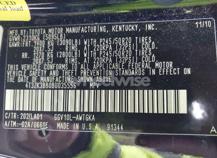 Photo 9 of 2011 Toyota Venza BASE V6 (VIN 4T3ZK3BB0BU035556)