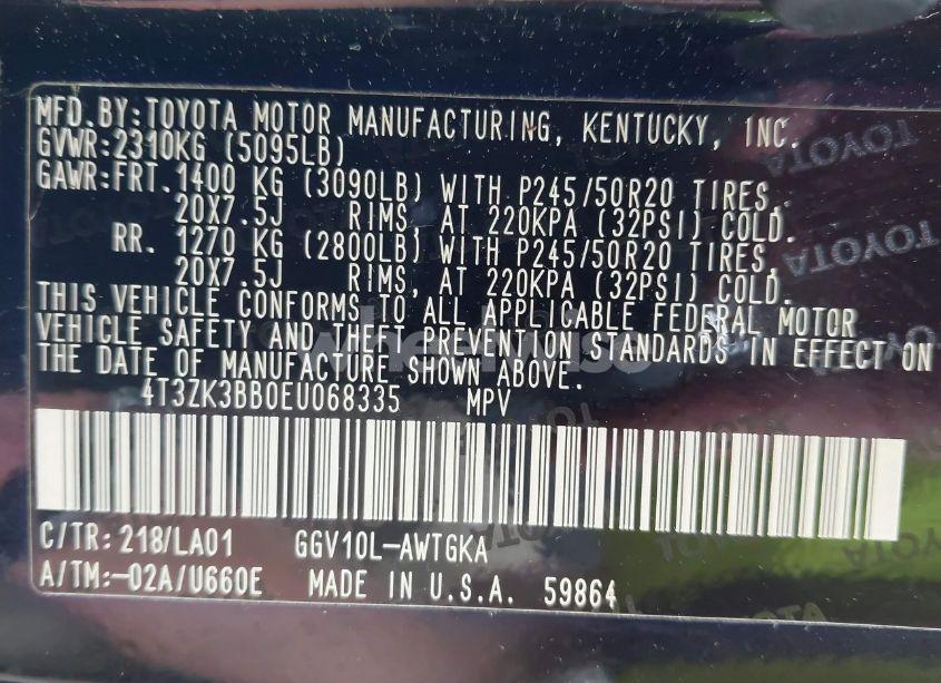 Photo 9 of 2014 Toyota Venza LE V6/LIMITED V6/XLE V6 (VIN 4T3ZK3BB0EU068335)