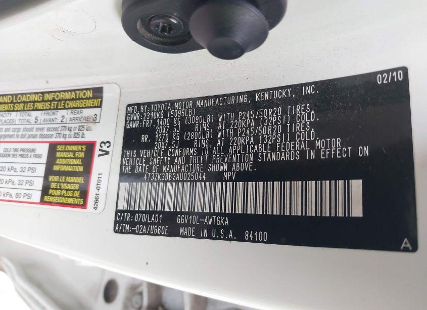 Photo 9 of 2010 Toyota Venza BASE V6 (VIN 4T3ZK3BB2AU025044)