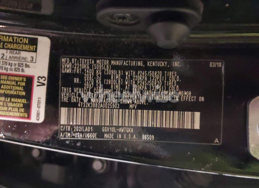 Photo 9 of 2010 Toyota Venza BASE V6 (VIN 4T3ZK3BB2AU025903)