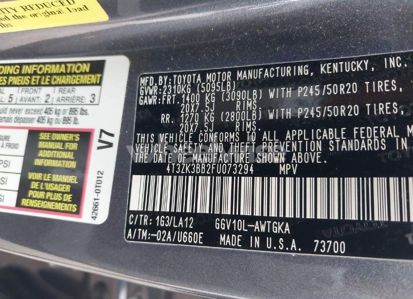 Photo 9 of 2015 Toyota Venza LE/XLE/LIMITED (VIN 4T3ZK3BB2FU073294)