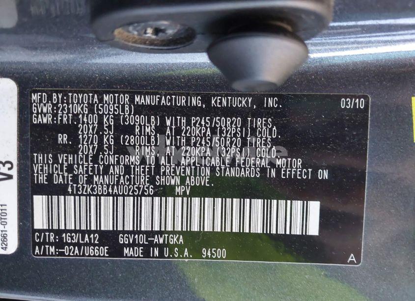 Photo 9 of 2010 Toyota Venza BASE V6 (VIN 4T3ZK3BB4AU025756)