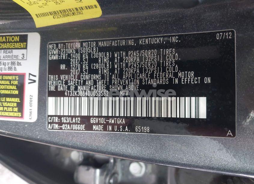 Photo 9 of 2013 Toyota Venza XLE V6 (VIN 4T3ZK3BB4DU053562)