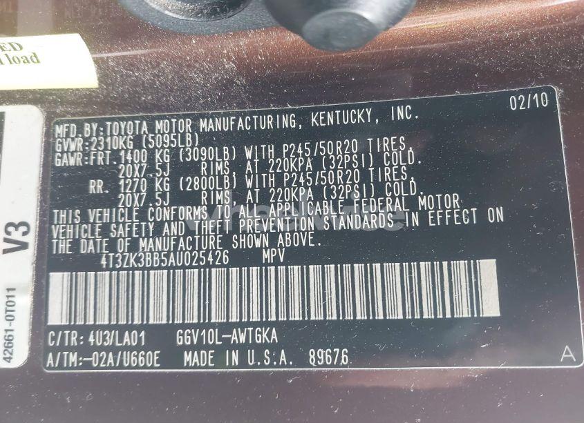 Photo 9 of 2010 Toyota Venza (VIN 4T3ZK3BB5AU025426)