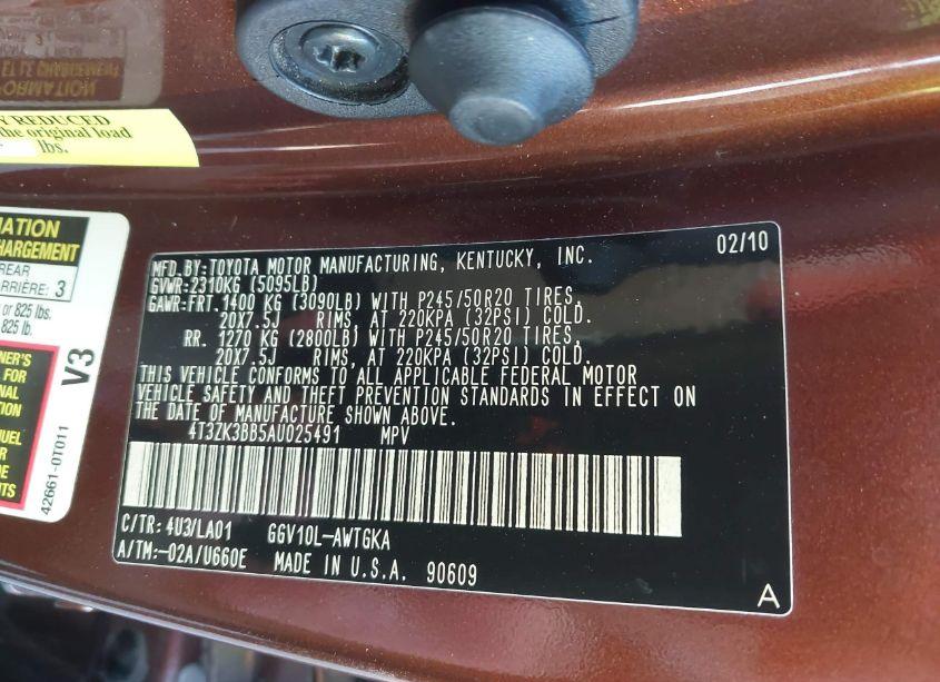 Photo 9 of 2010 Toyota Venza BASE V6 (VIN 4T3ZK3BB5AU025491)