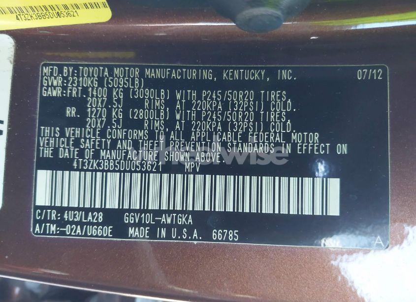 Photo 9 of 2013 Toyota Venza XLE V6 (VIN 4T3ZK3BB5DU053621)