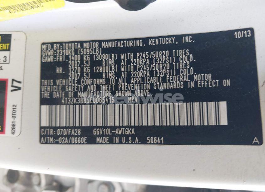 Photo 9 of 2014 Toyota Venza LE V6 (VIN 4T3ZK3BB5EU065415)