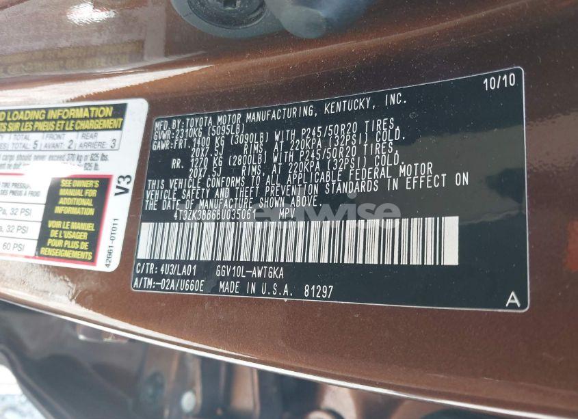 Photo 9 of 2011 Toyota Venza BASE V6 (VIN 4T3ZK3BB6BU035061)