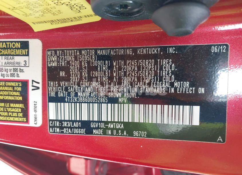 Photo 9 of 2013 Toyota Venza XLE V6 (VIN 4T3ZK3BB6DU052865)