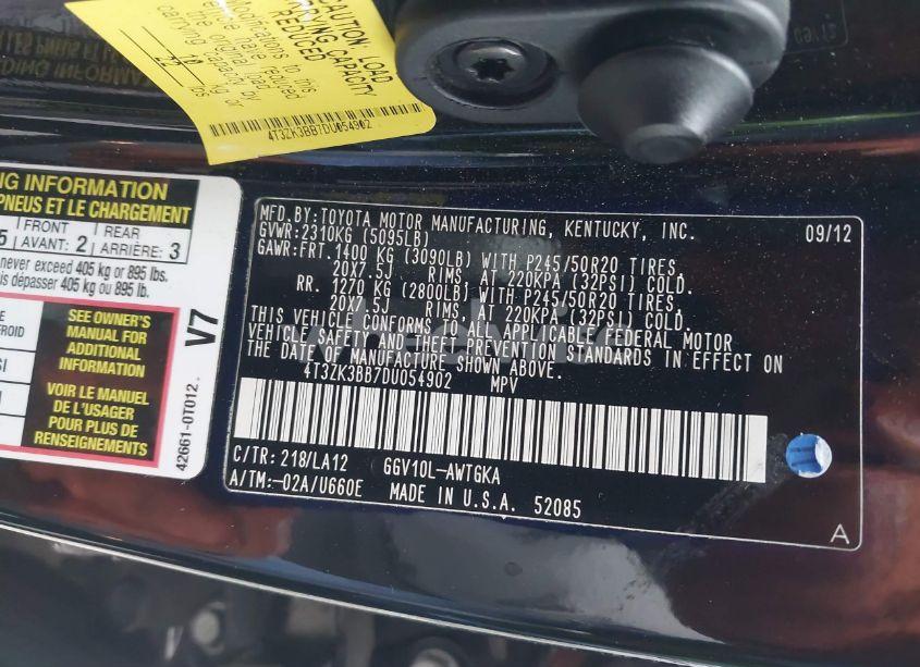 Photo 9 of 2013 Toyota Venza XLE V6 (VIN 4T3ZK3BB7DU054902)