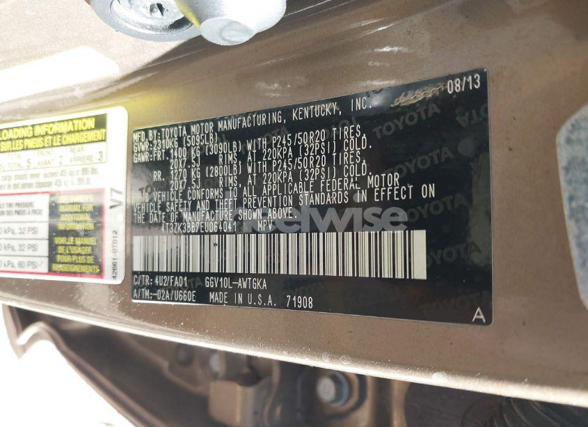 Photo 9 of 2014 Toyota Venza LE/XLE/LIMITED (VIN 4T3ZK3BB7EU064041)