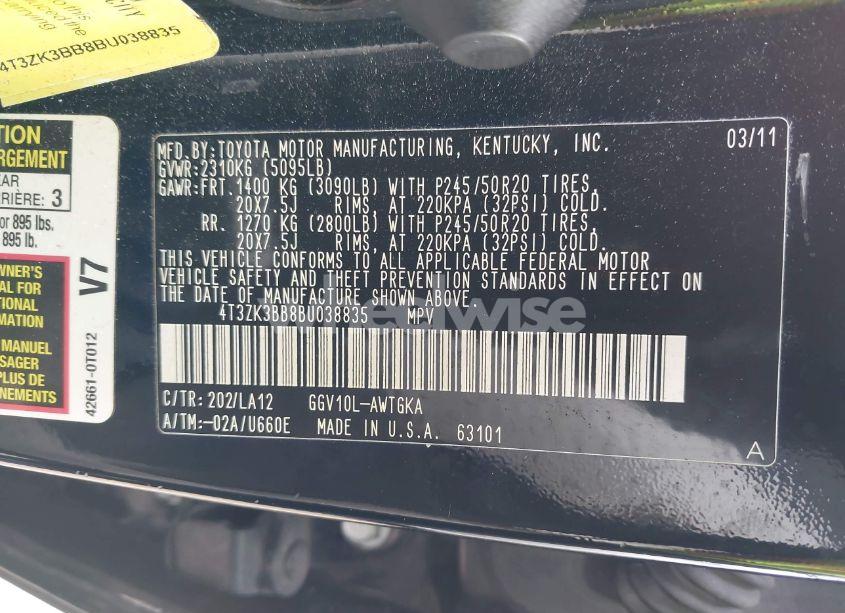 Photo 9 of 2011 Toyota Venza BASE V6 (VIN 4T3ZK3BB8BU038835)