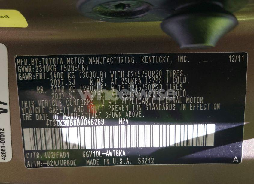 Photo 9 of 2011 Toyota Venza BASE V6 (VIN 4T3ZK3BB8BU046269)