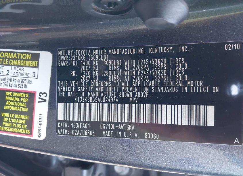 Photo 9 of 2010 Toyota Venza BASE V6 (VIN 4T3ZK3BB9AU024974)