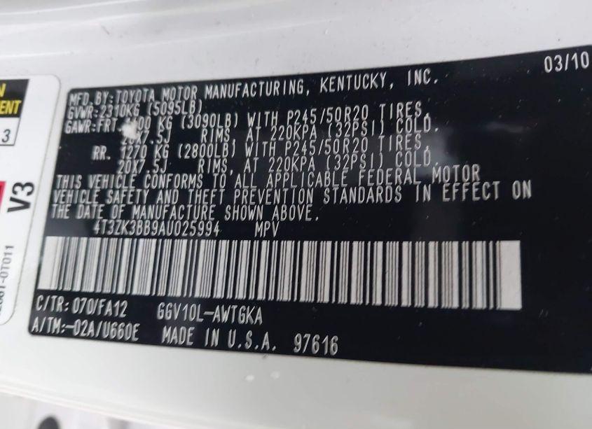 Photo 9 of 2010 Toyota Venza BASE V6 (VIN 4T3ZK3BB9AU025994)