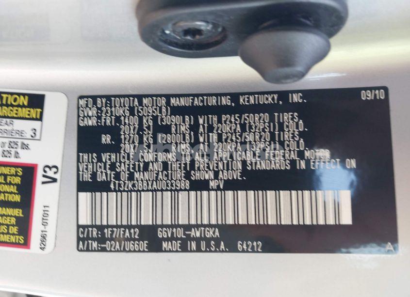 Photo 9 of 2010 Toyota Venza BASE V6 (VIN 4T3ZK3BBXAU033988)