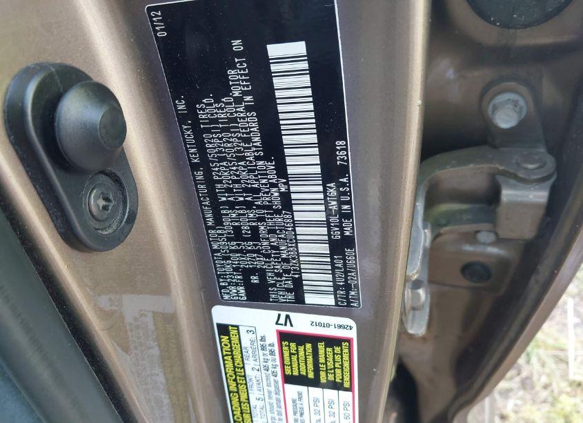 Photo 9 of 2012 Toyota Venza XLE V6 (VIN 4T3ZK3BBXCU046887)