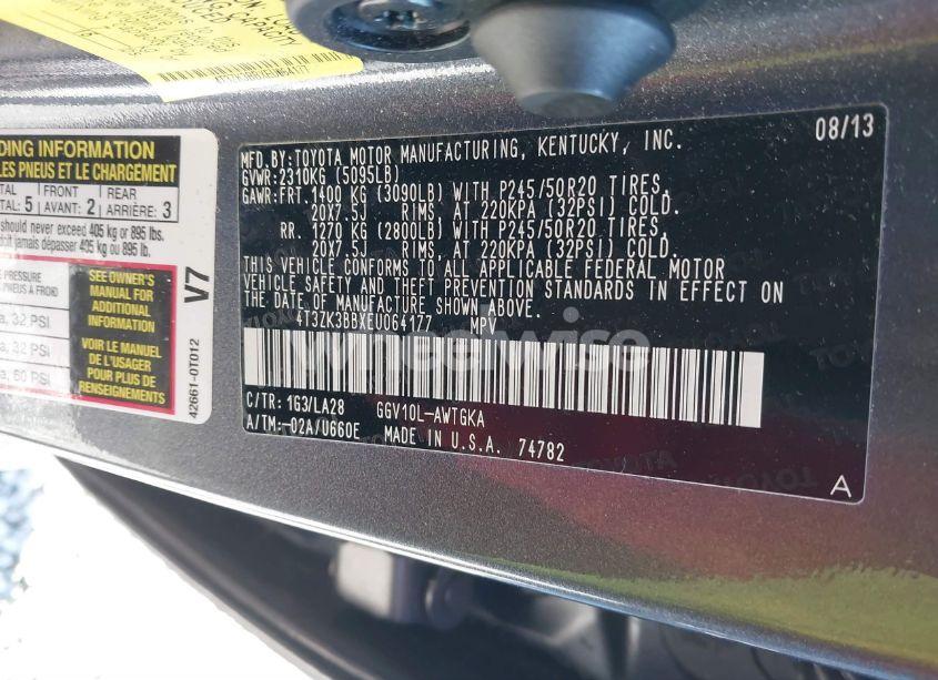 Photo 9 of 2014 Toyota Venza XLE V6 (VIN 4T3ZK3BBXEU064177)