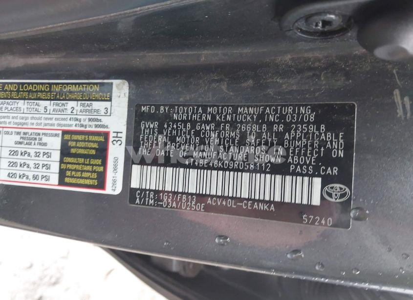 Photo 9 of 2009 Toyota Camry LE (VIN 4T4BE46K09R058112)