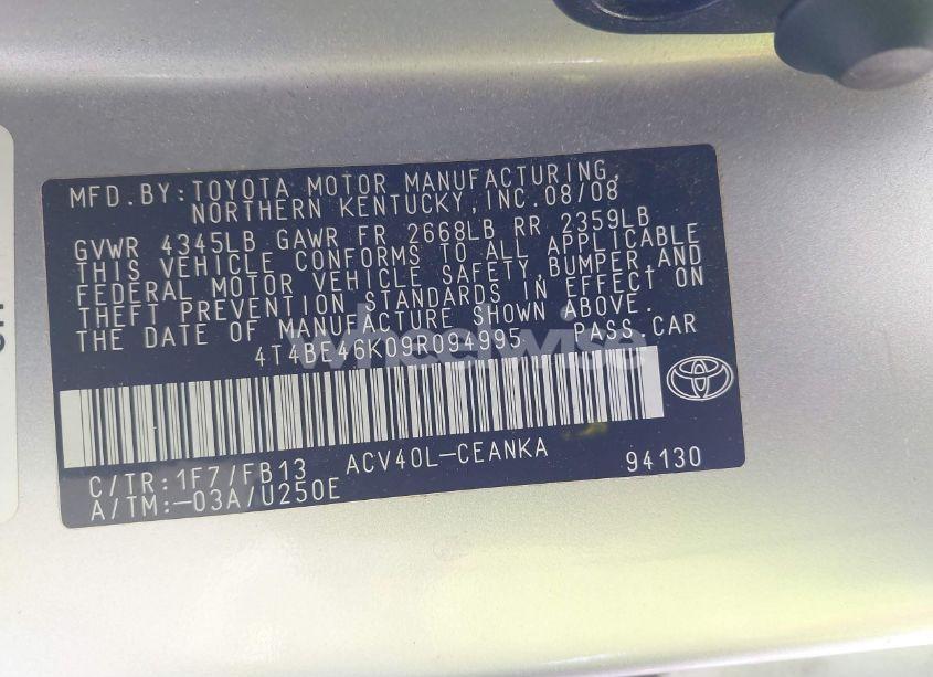 Photo 9 of 2009 Toyota Camry LE (VIN 4T4BE46K09R094995)