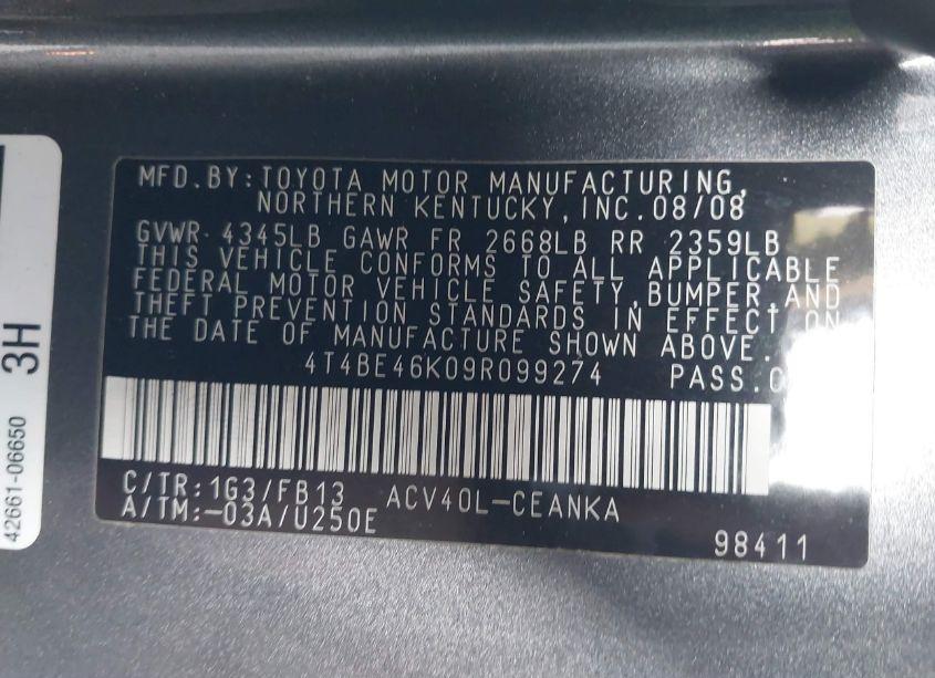 Photo 9 of 2009 Toyota Camry LE (VIN 4T4BE46K09R099274)