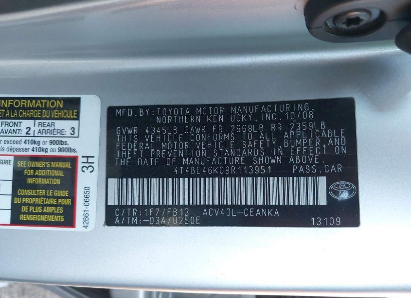 Photo 9 of 2009 Toyota Camry LE (VIN 4T4BE46K09R113951)