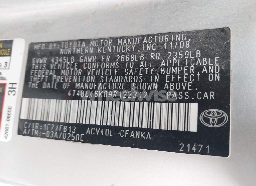 Photo 9 of 2009 Toyota Camry LE (VIN 4T4BE46K09R122312)