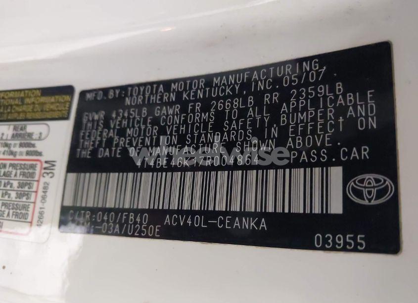 Photo 9 of 2007 Toyota Camry LE (VIN 4T4BE46K17R004864)