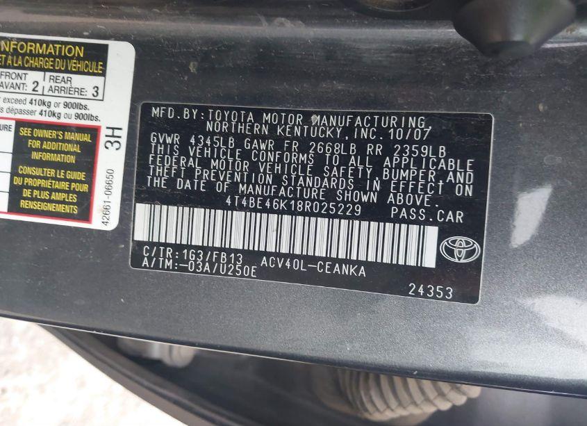 Photo 9 of 2008 Toyota Camry LE (VIN 4T4BE46K18R025229)