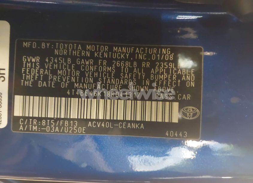 Photo 9 of 2008 Toyota Camry LE (VIN 4T4BE46K18R041317)