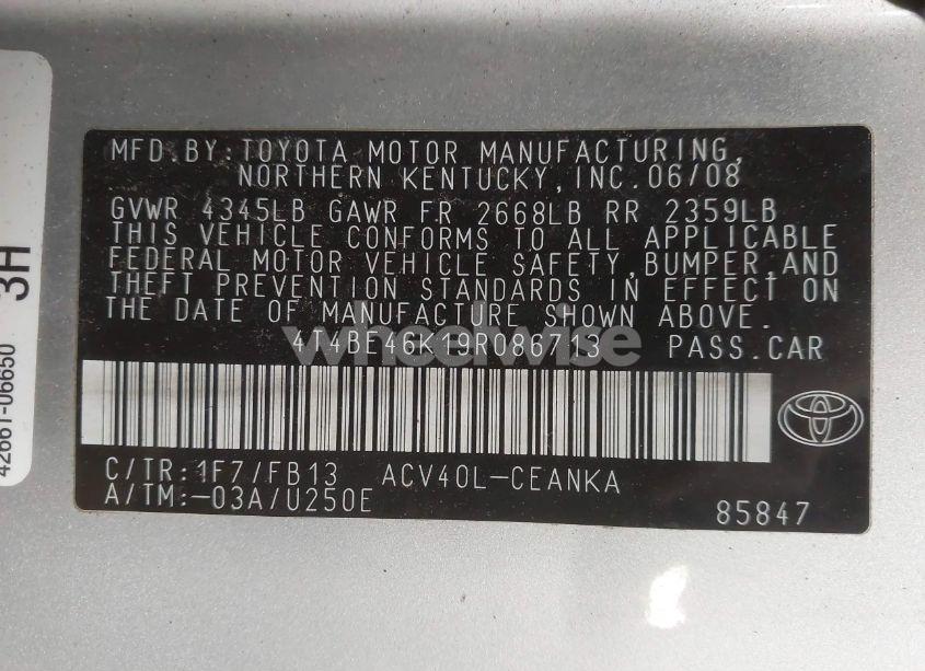 Photo 9 of 2009 Toyota Camry (VIN 4T4BE46K19R086713)