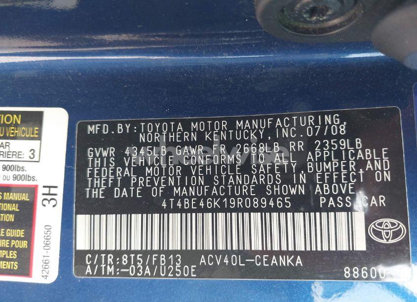Photo 9 of 2009 Toyota Camry LE (VIN 4T4BE46K19R089465)