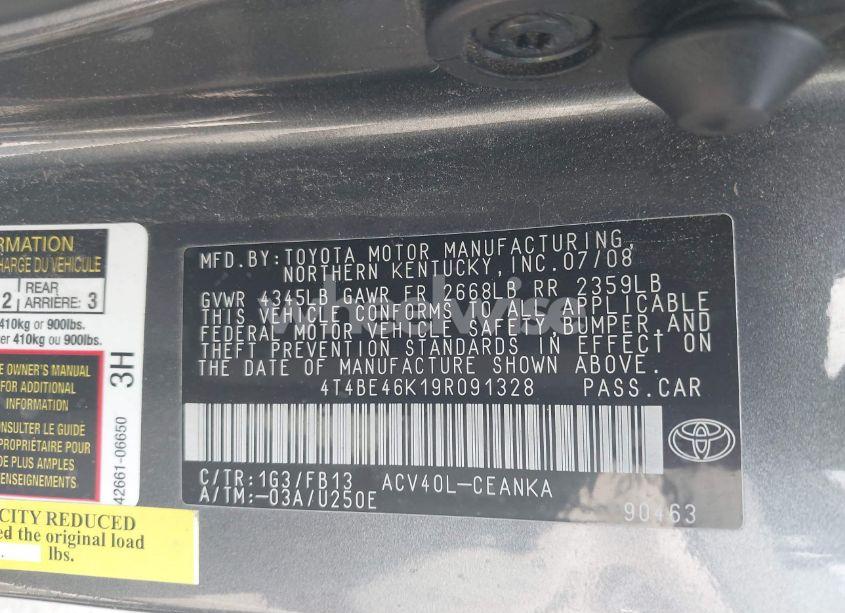 Photo 9 of 2009 Toyota Camry LE (VIN 4T4BE46K19R091328)