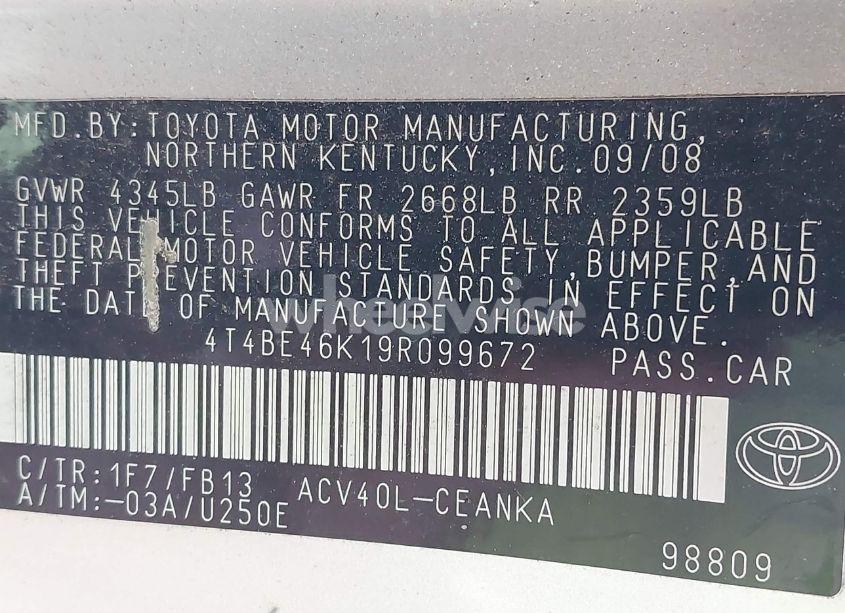 Photo 9 of 2009 Toyota Camry LE/SE/XLE (VIN 4T4BE46K19R099672)