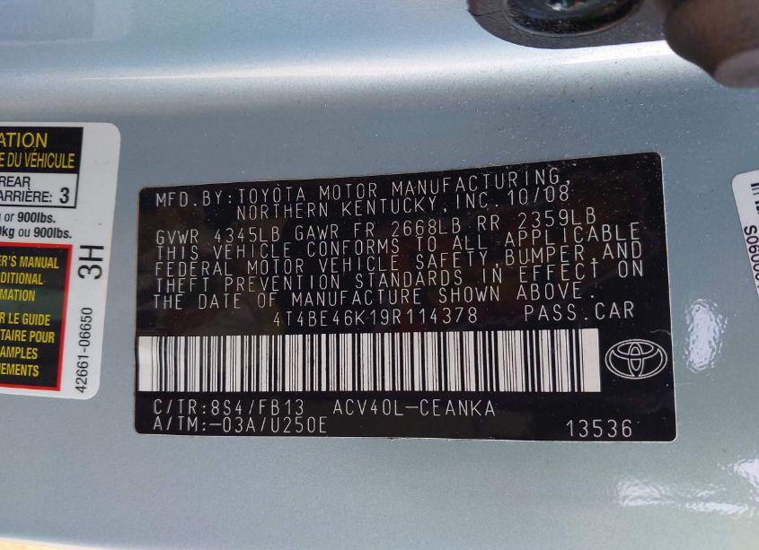 Photo 9 of 2009 Toyota Camry LE (VIN 4T4BE46K19R114378)