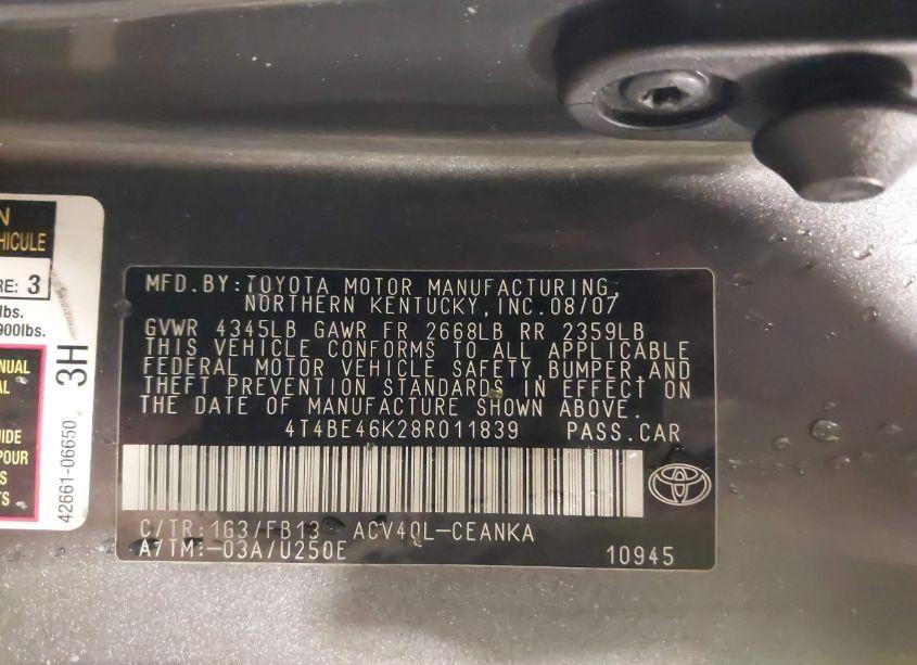 Photo 9 of 2008 Toyota Camry LE (VIN 4T4BE46K28R011839)