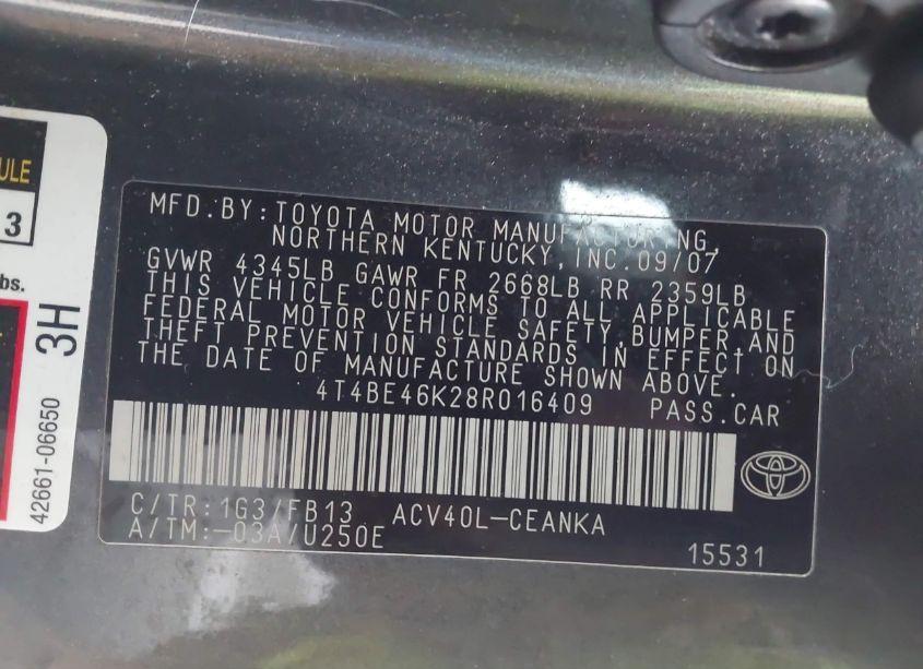 Photo 9 of 2008 Toyota Camry LE (VIN 4T4BE46K28R016409)