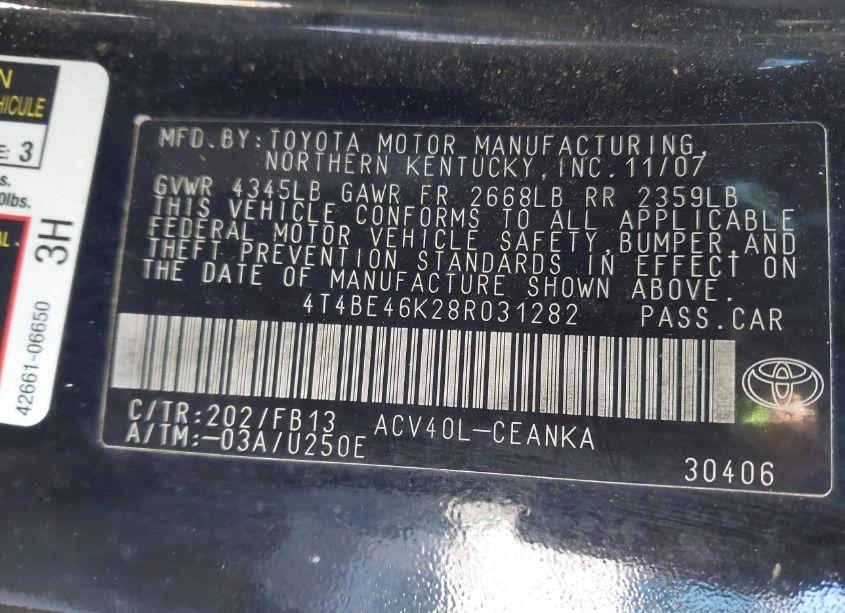 Photo 9 of 2008 Toyota Camry LE (VIN 4T4BE46K28R031282)