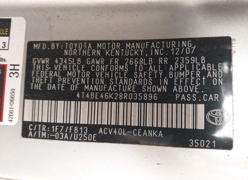Photo 9 of 2008 Toyota Camry (VIN 4T4BE46K28R035896)