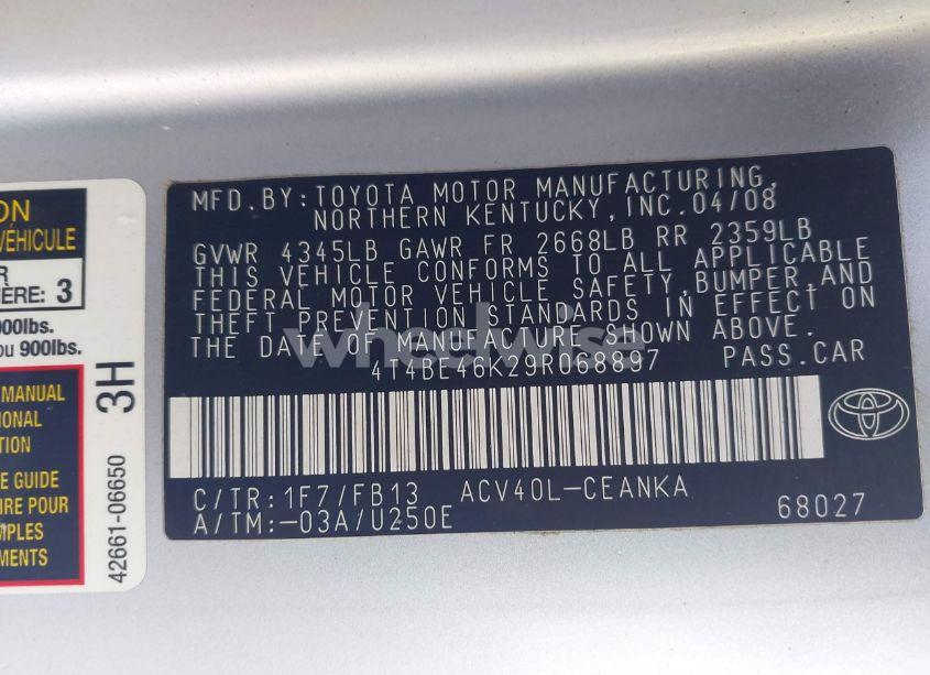 Photo 9 of 2009 Toyota Camry LE (VIN 4T4BE46K29R068897)