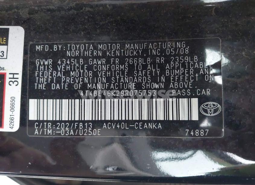 Photo 9 of 2009 Toyota Camry (VIN 4T4BE46K29R075753)