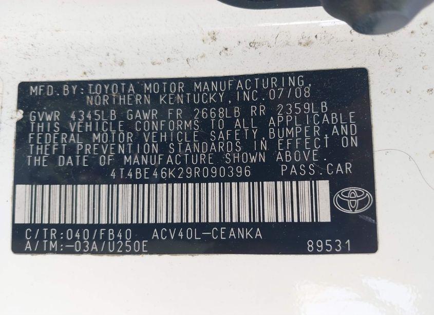 Photo 9 of 2009 Toyota Camry LE (VIN 4T4BE46K29R090396)