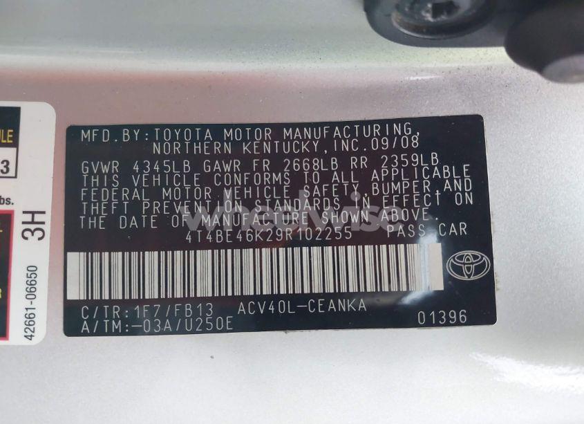 Photo 9 of 2009 Toyota Camry (VIN 4T4BE46K29R102255)