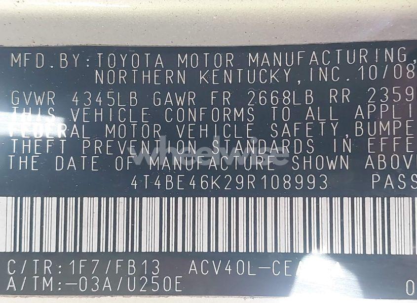 Photo 9 of 2009 Toyota Camry LE (VIN 4T4BE46K29R108993)