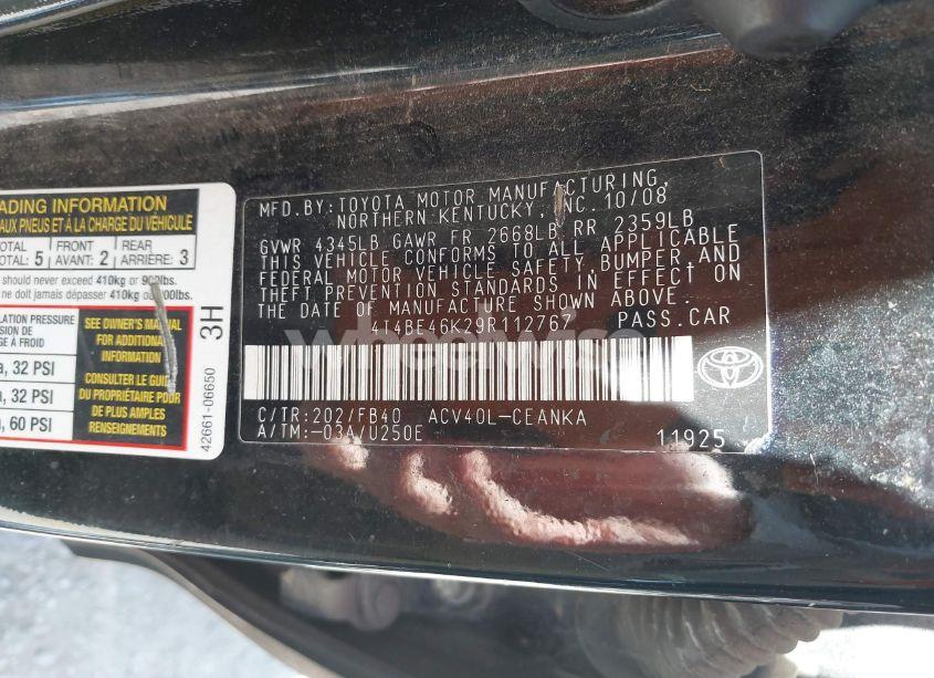 Photo 9 of 2009 Toyota Camry LE (VIN 4T4BE46K29R112767)
