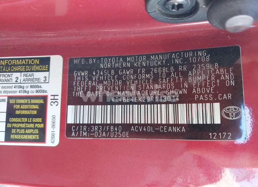 Photo 9 of 2009 Toyota Camry LE (VIN 4T4BE46K29R113014)