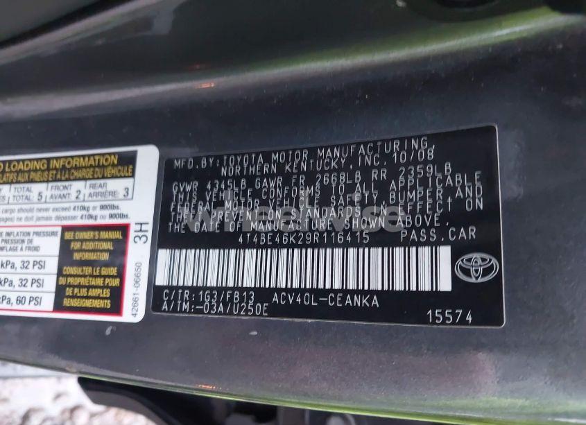 Photo 9 of 2009 Toyota Camry LE (VIN 4T4BE46K29R116415)
