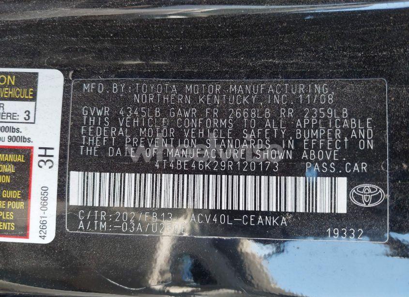 Photo 9 of 2009 Toyota Camry LE (VIN 4T4BE46K29R120173)