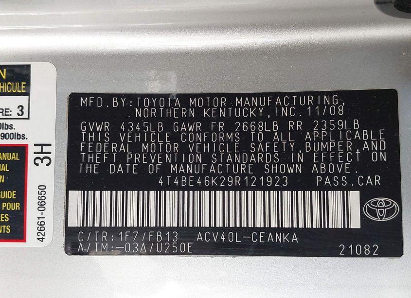 Photo 9 of 2009 Toyota Camry LE (VIN 4T4BE46K29R121923)