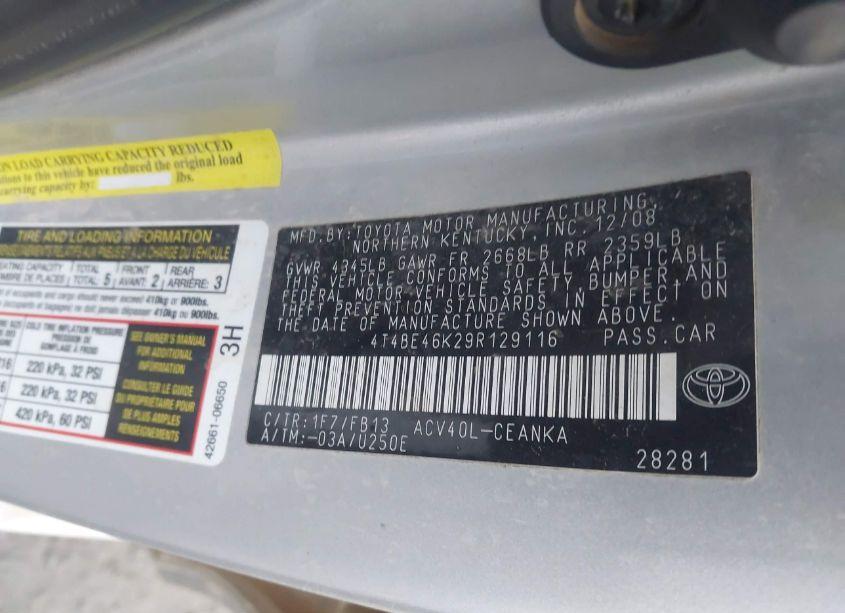 Photo 9 of 2009 Toyota Camry (VIN 4T4BE46K29R129116)